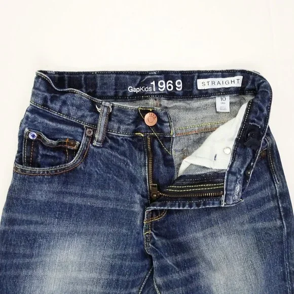 Gap Kids 1969 Slim Straight Denim Jeans Girls 10 Adjustable Waist Faded Whiskers - Picture 5 of 6